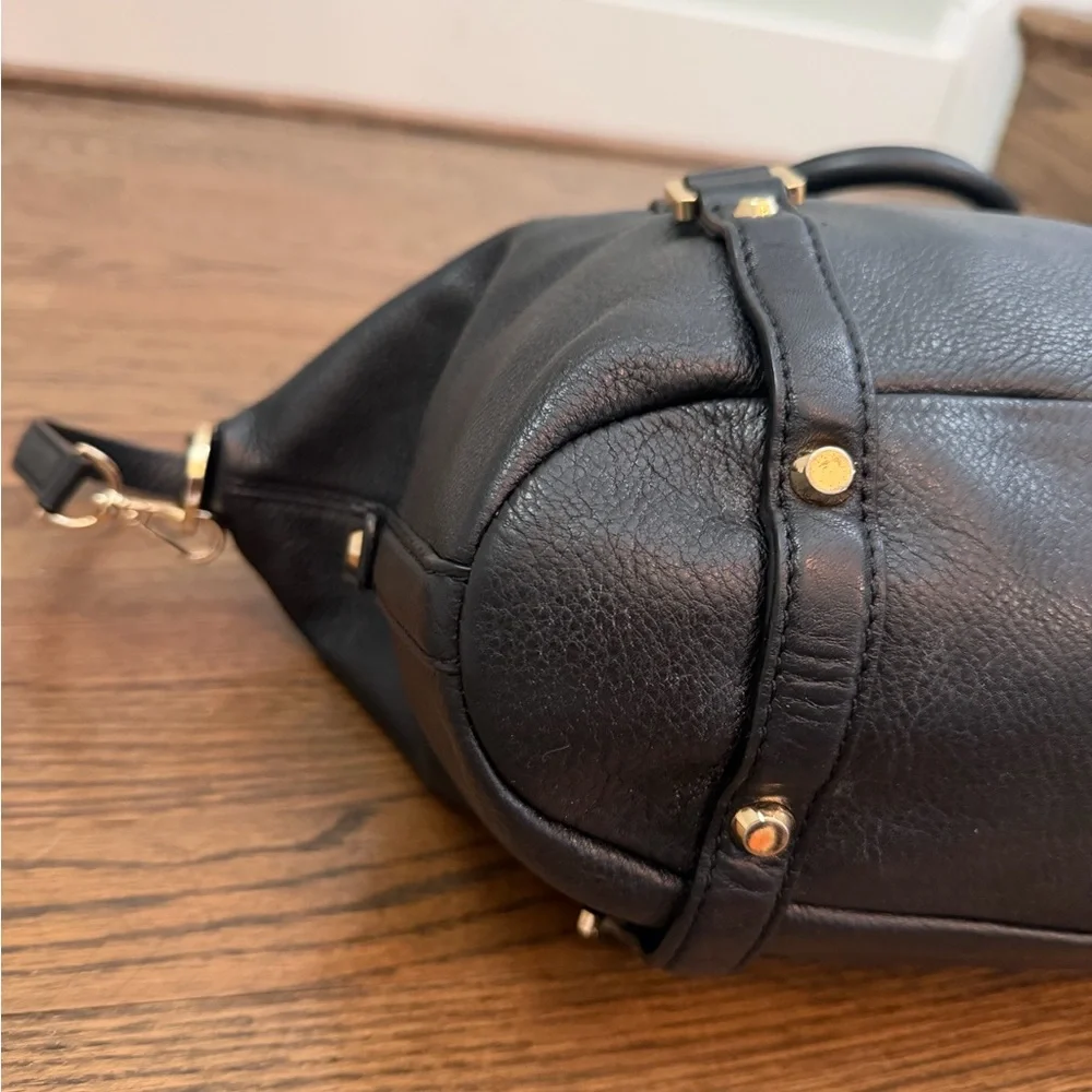 Michael Kors Black Leather Bedford Satchel Shoulder Bag Gold Hardware